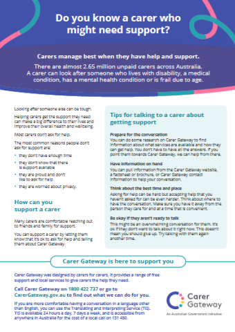 cover of Factsheet: Do you know a carer who might need support?